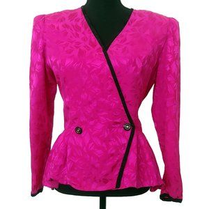 Vintage 80s 100% Silk Patterned Silk Peplum Top